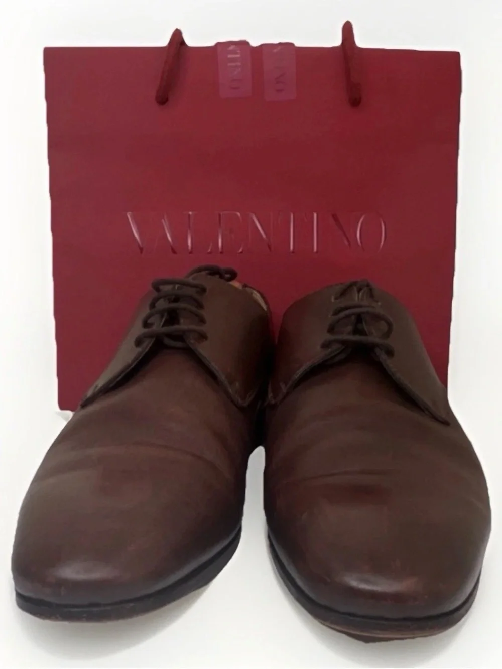 Valentino Garavani Brown Leather Derby Dress Shoe Lace Up Men's Size EU40 US 7